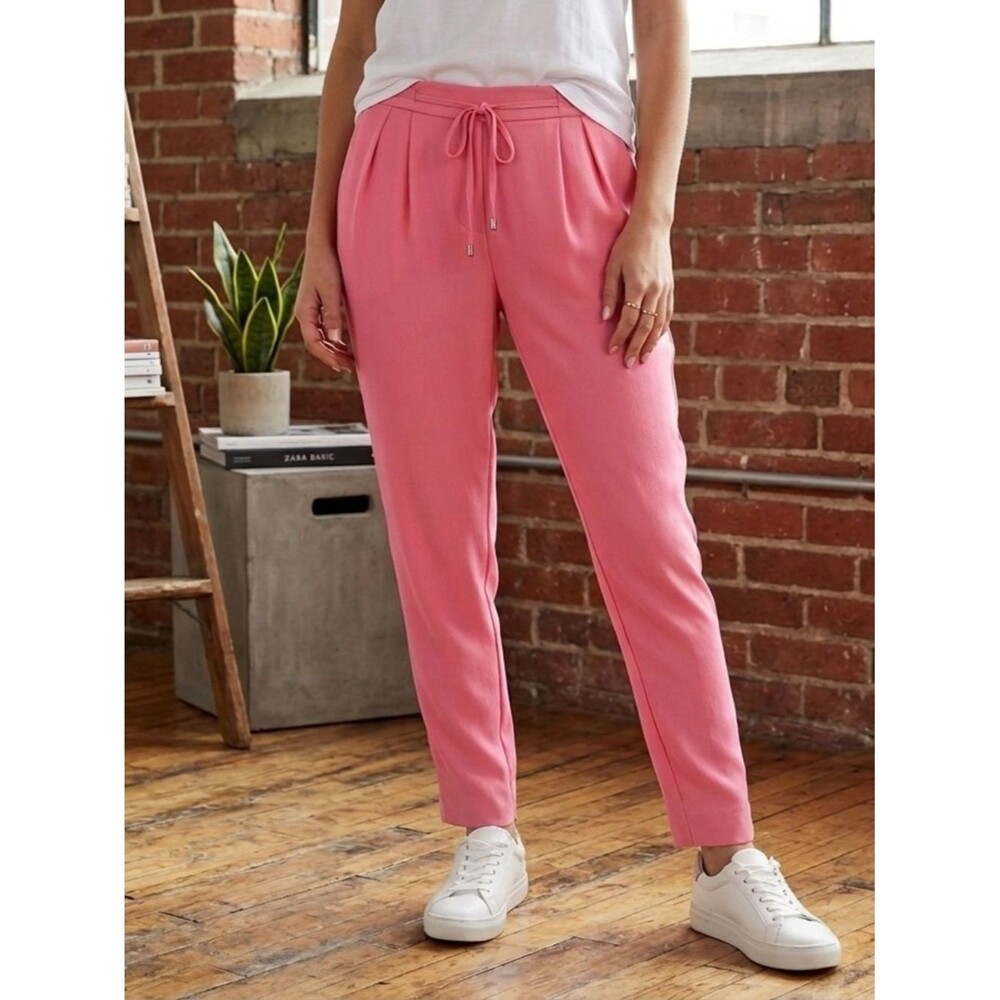 ZARA BASIC Pink Drawstring Elastic Waist Tapered Pleated Jogger Pants XS
